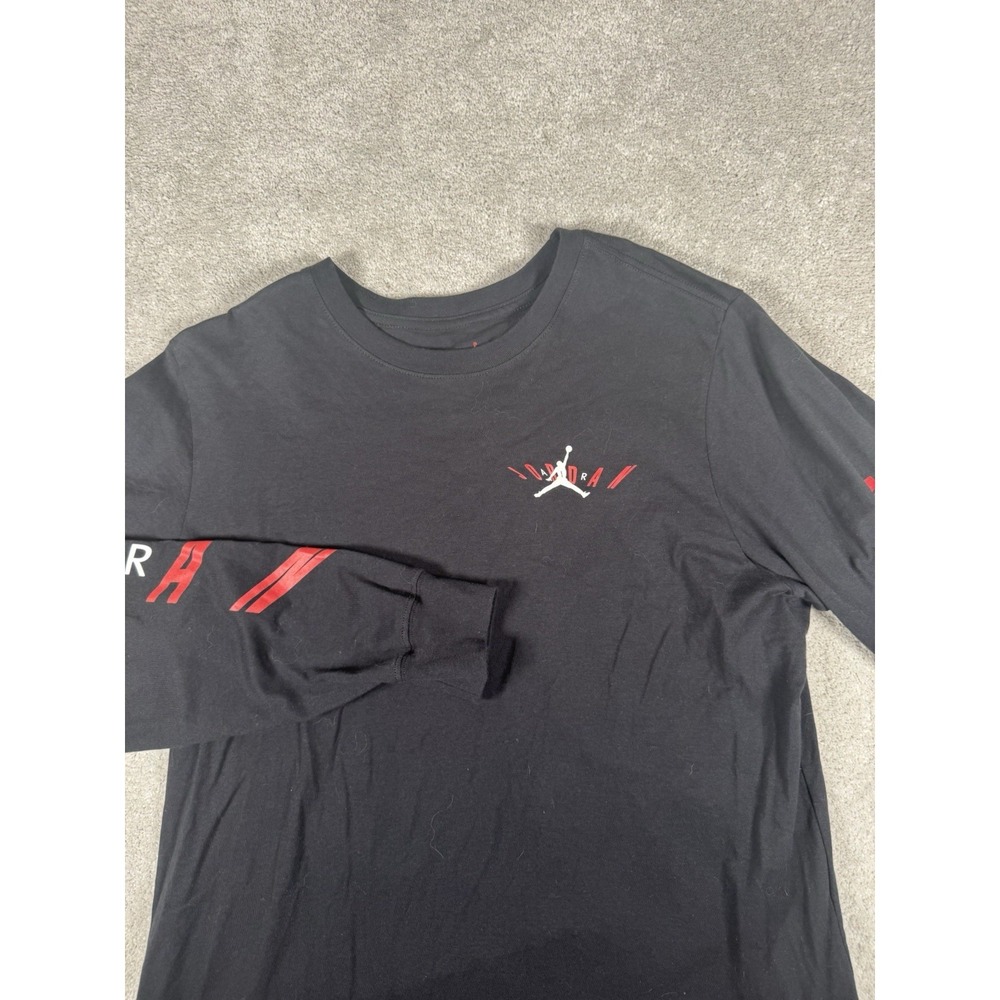 Nike Air Jordan Jumpman Logo Spellout Cotton T-Shirt Long Sleeve Black Mens L